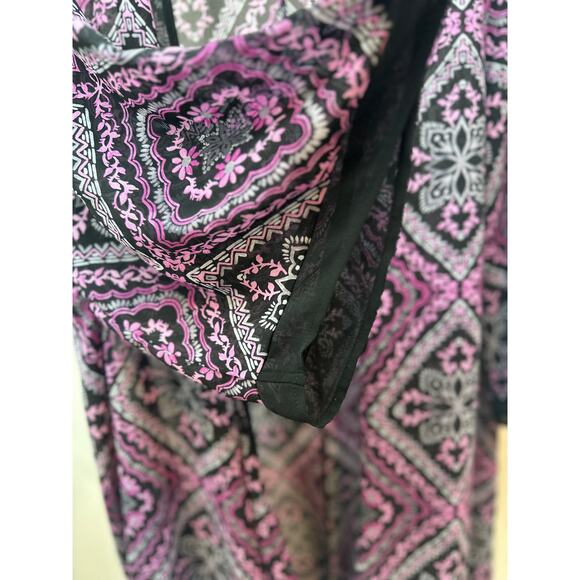 Torrid Women’s Plus Boho Ruana Kimono Duster Open Front 3/4 Sleeve Purple Black - Picture 2 of 8